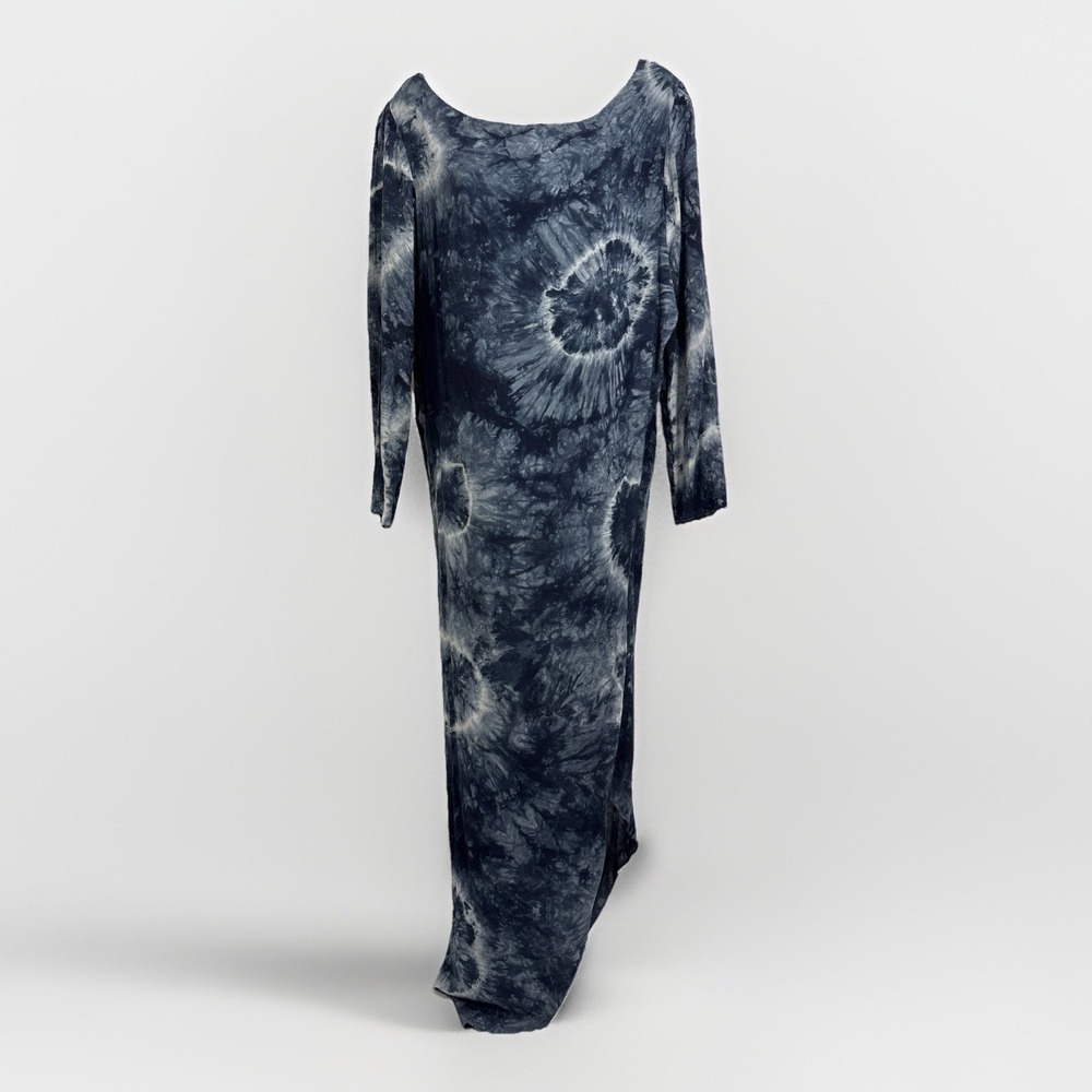 TYSA Blue White Tie Dye Maxi Dress Boho Relaxed Fit Long Sleeve Size 1 MSRP $225